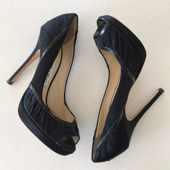 Jimmy Choo Black Patent Satin Heels - Picture 2 of 8